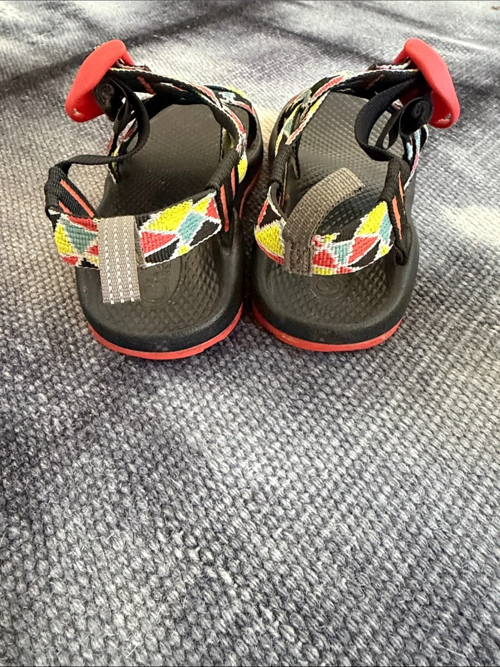 Chaco Kids Black Sandals with Multicolor Patterned Webbing, Little Kids 12